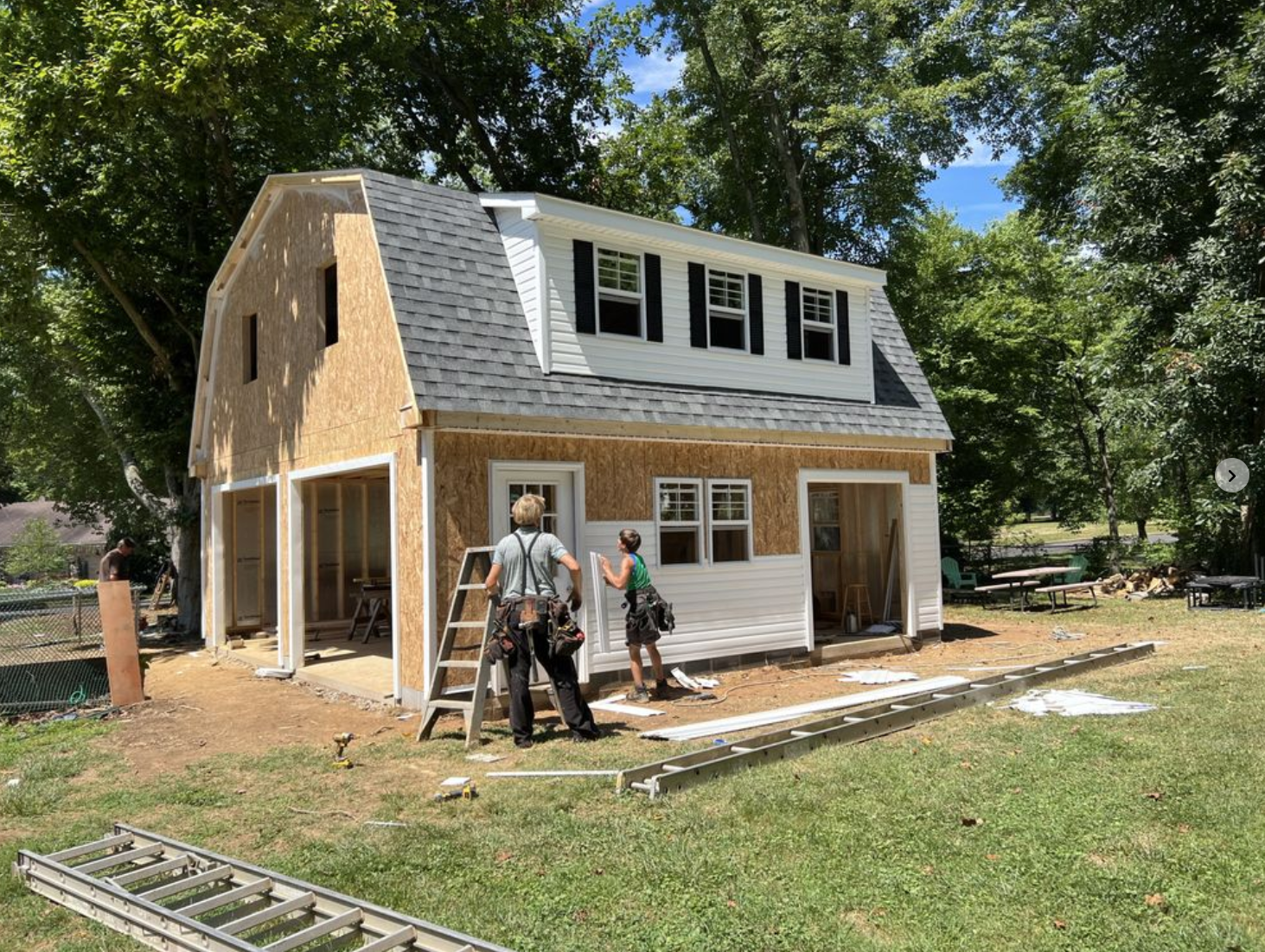 White Pine Structures crew assembling a two-story barn on-site